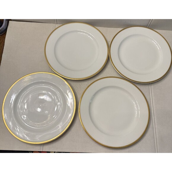 Vintage Vignaud Limoges (4) Salad Plates 8.25” White Gold Trim VIG64 France - Picture 3 of 6